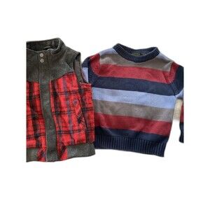 Boys 4T OshKosh Red Plaid Wool Blend Vest & Eddie Bauer Sweater